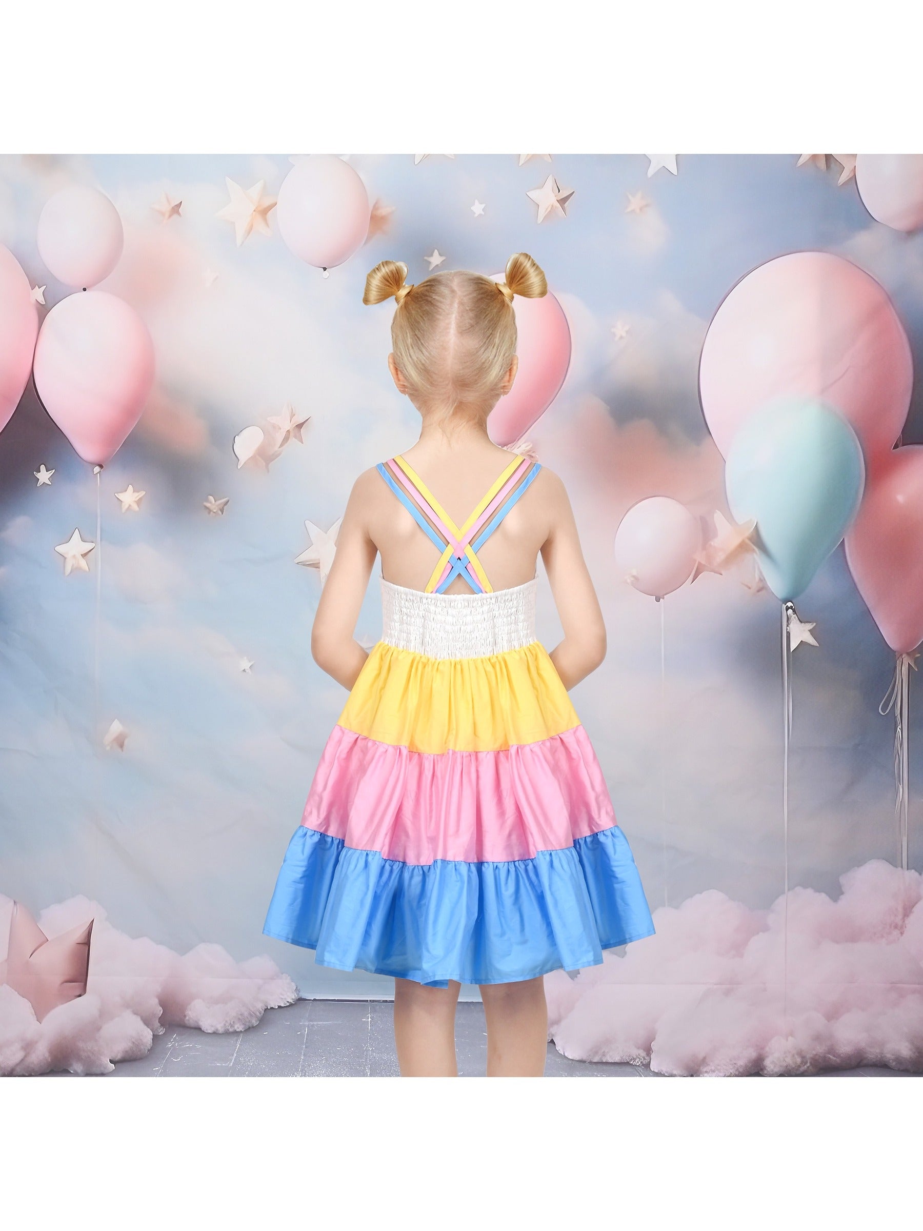 Girls Dress Purple Unicorn Rainbow Striped Suspender Sleeveless Summer Blue