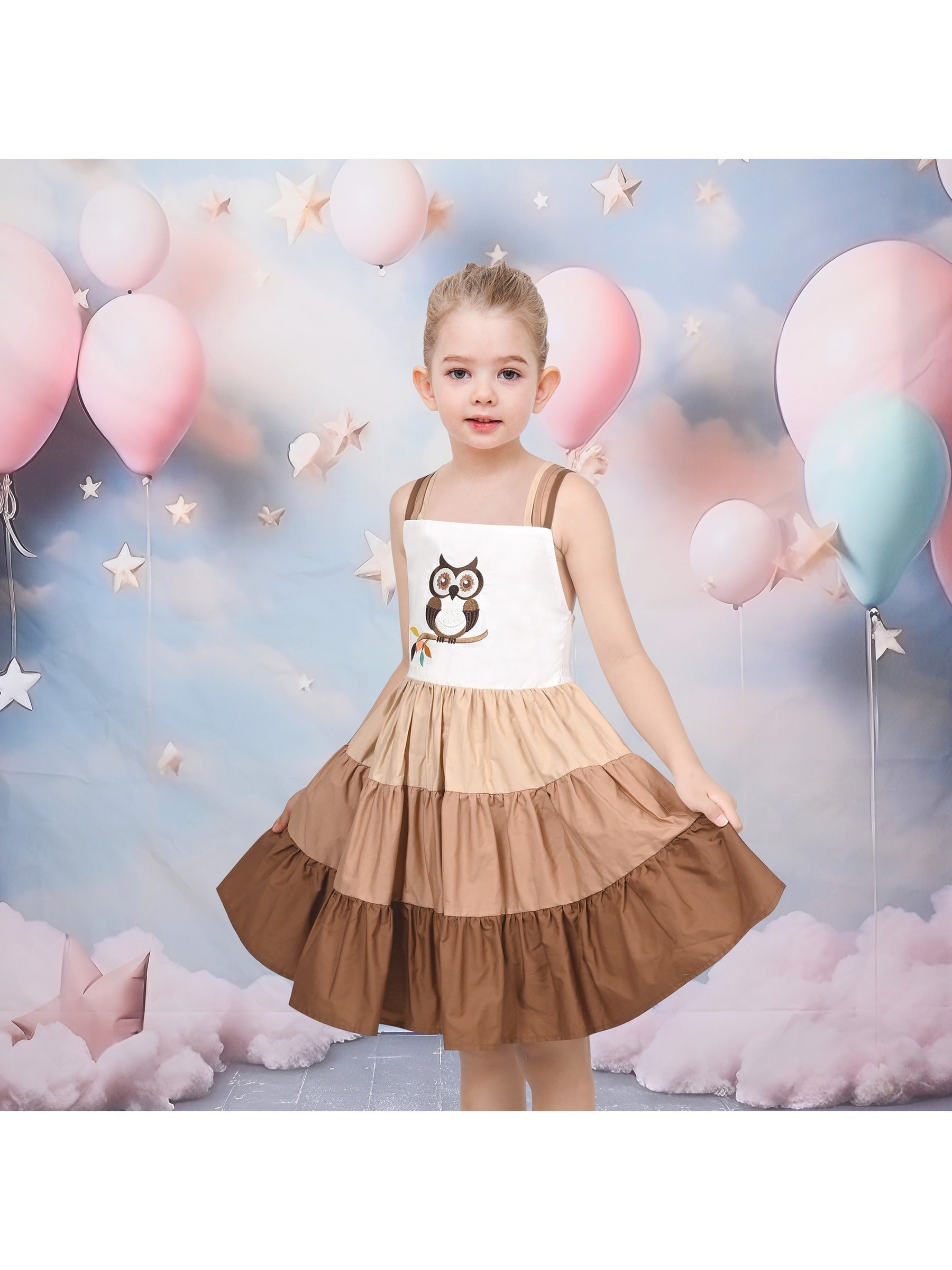 Girls Dress Purple Unicorn Rainbow Striped Suspender Sleeveless Summer Brown