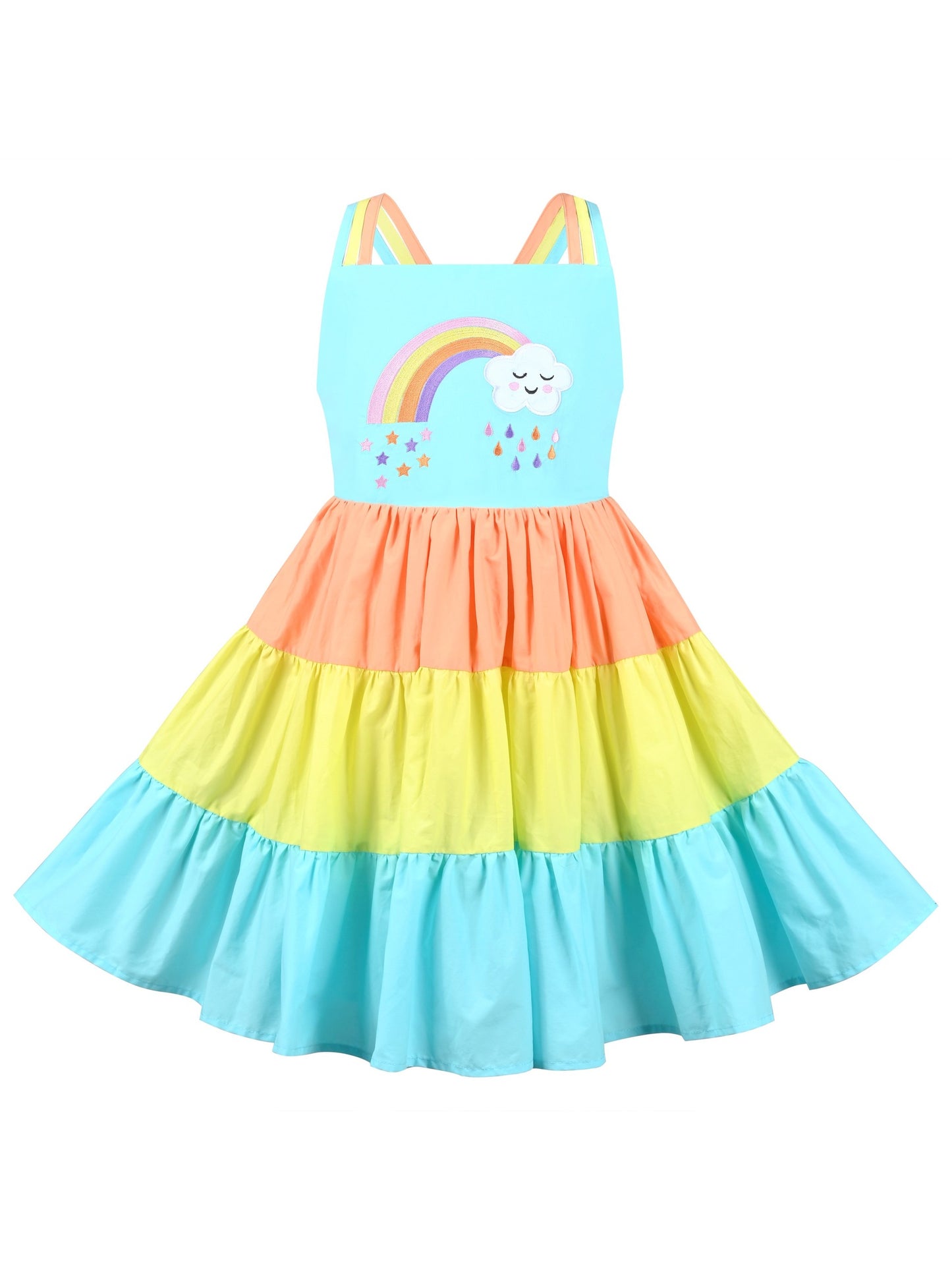 Girls Dress Purple Unicorn Rainbow Striped Suspender Sleeveless Summer Blue