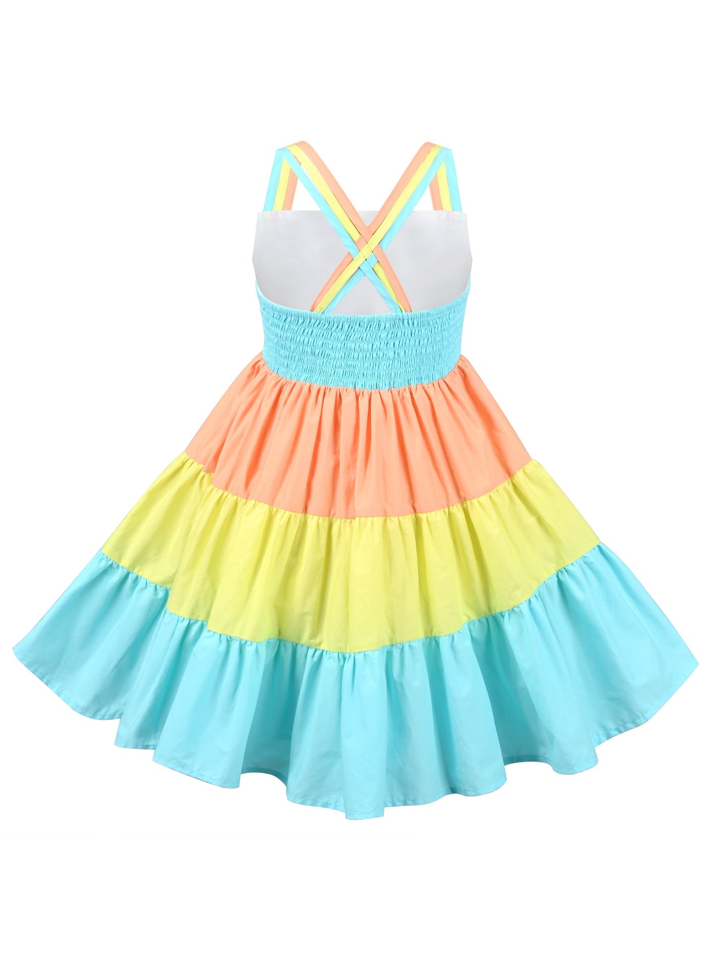 Girls Dress Purple Unicorn Rainbow Striped Suspender Sleeveless Summer Blue