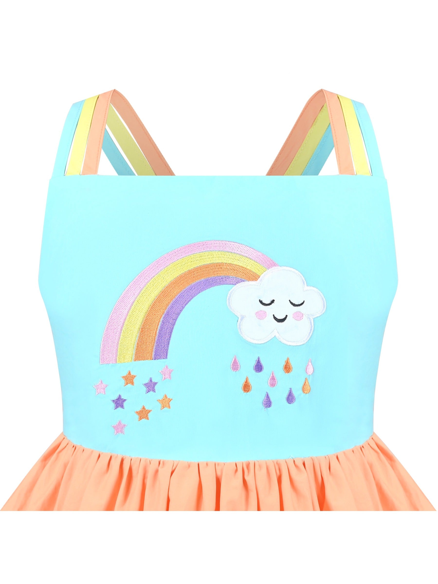 Girls Dress Purple Unicorn Rainbow Striped Suspender Sleeveless Summer Blue
