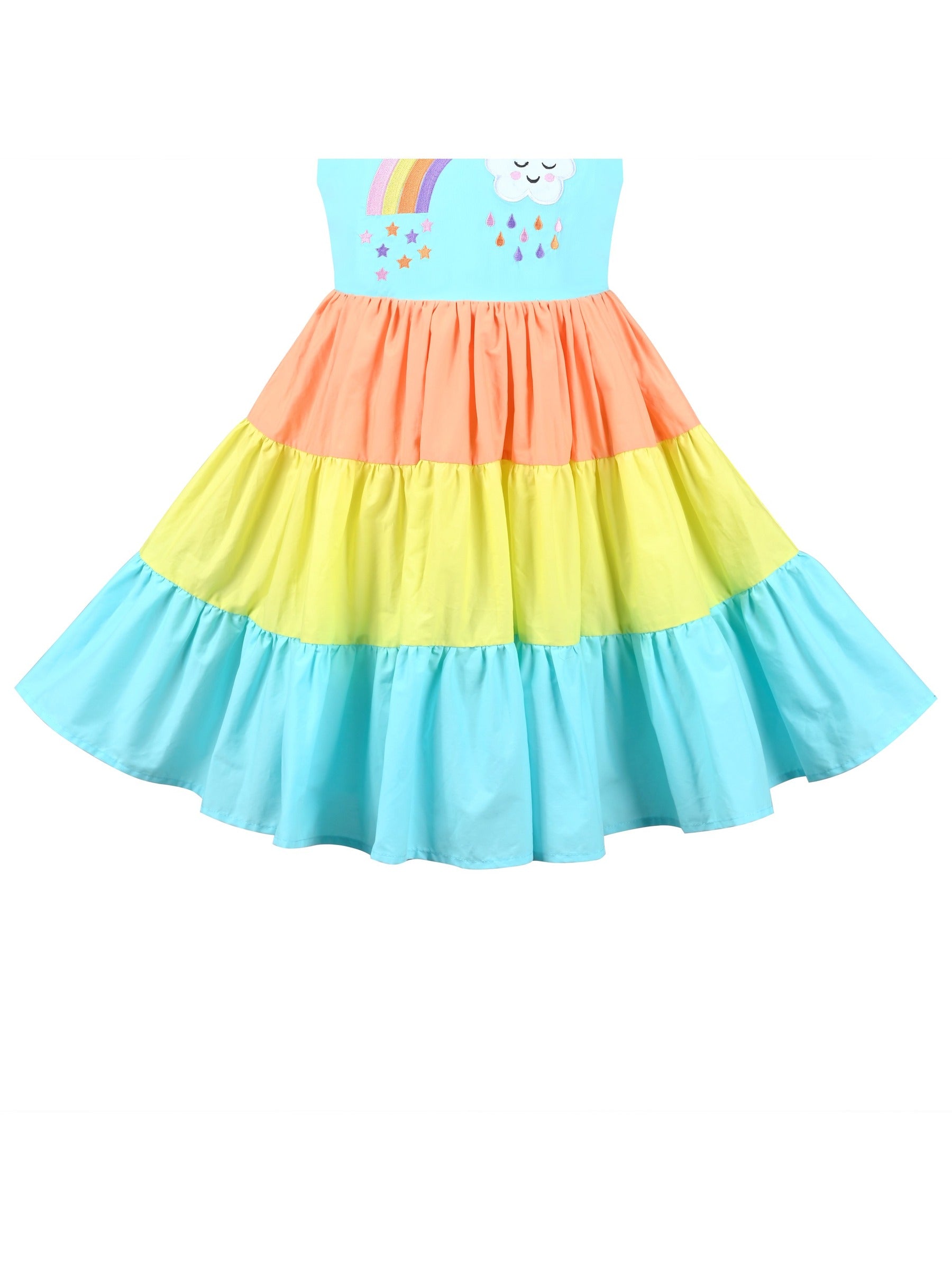 Girls Dress Purple Unicorn Rainbow Striped Suspender Sleeveless Summer Blue