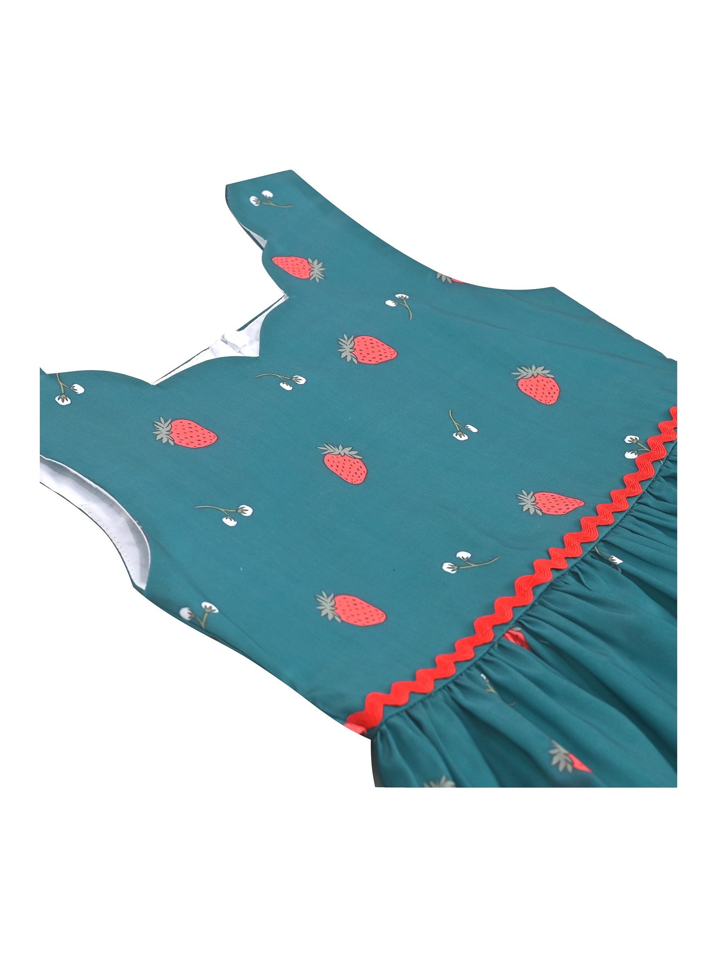Girls Dress Green Strawberry Floral Zigzag Cute Sleeveless Casual Holiday Green