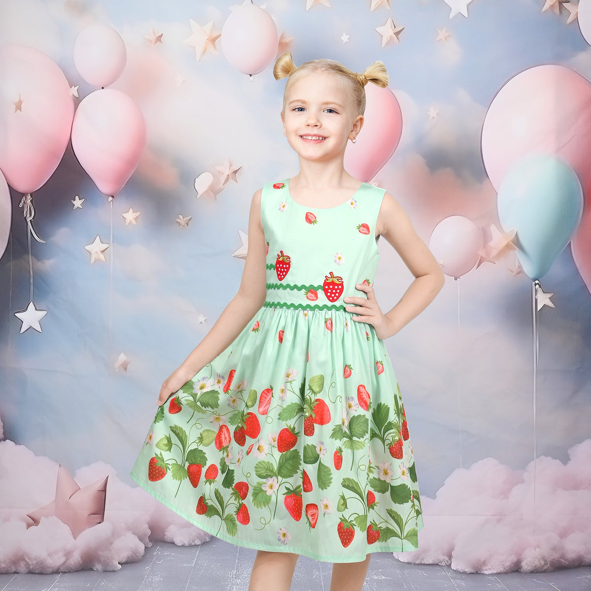 Girls Dress Brown Butterfly Double Bow Tie Party Kids Sundress - Light Green