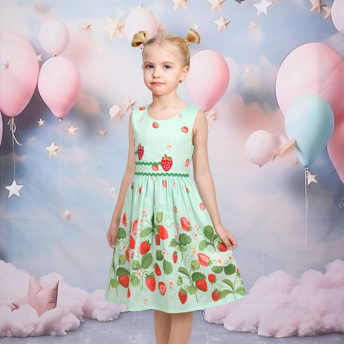 Girls Dress Brown Butterfly Double Bow Tie Party Kids Sundress - Light Green