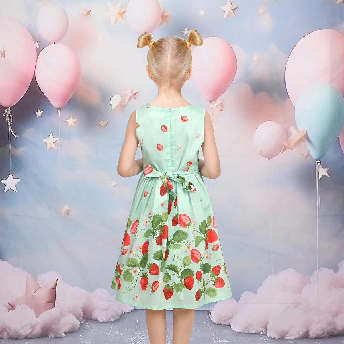 Girls Dress Brown Butterfly Double Bow Tie Party Kids Sundress - Light Green