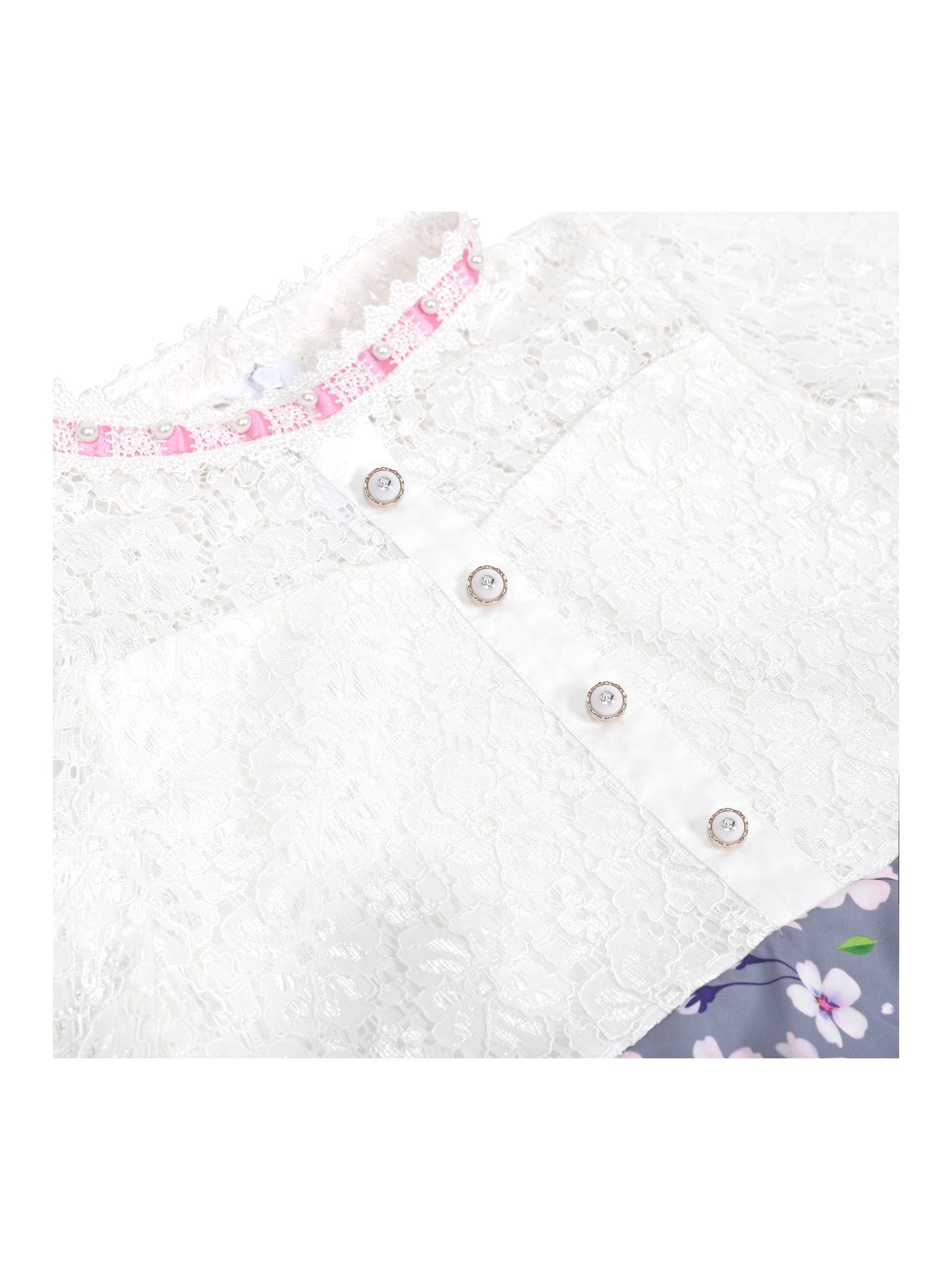 Girls Dress Lace Pearl Plum Blossom Elegant Princess Dress Gray