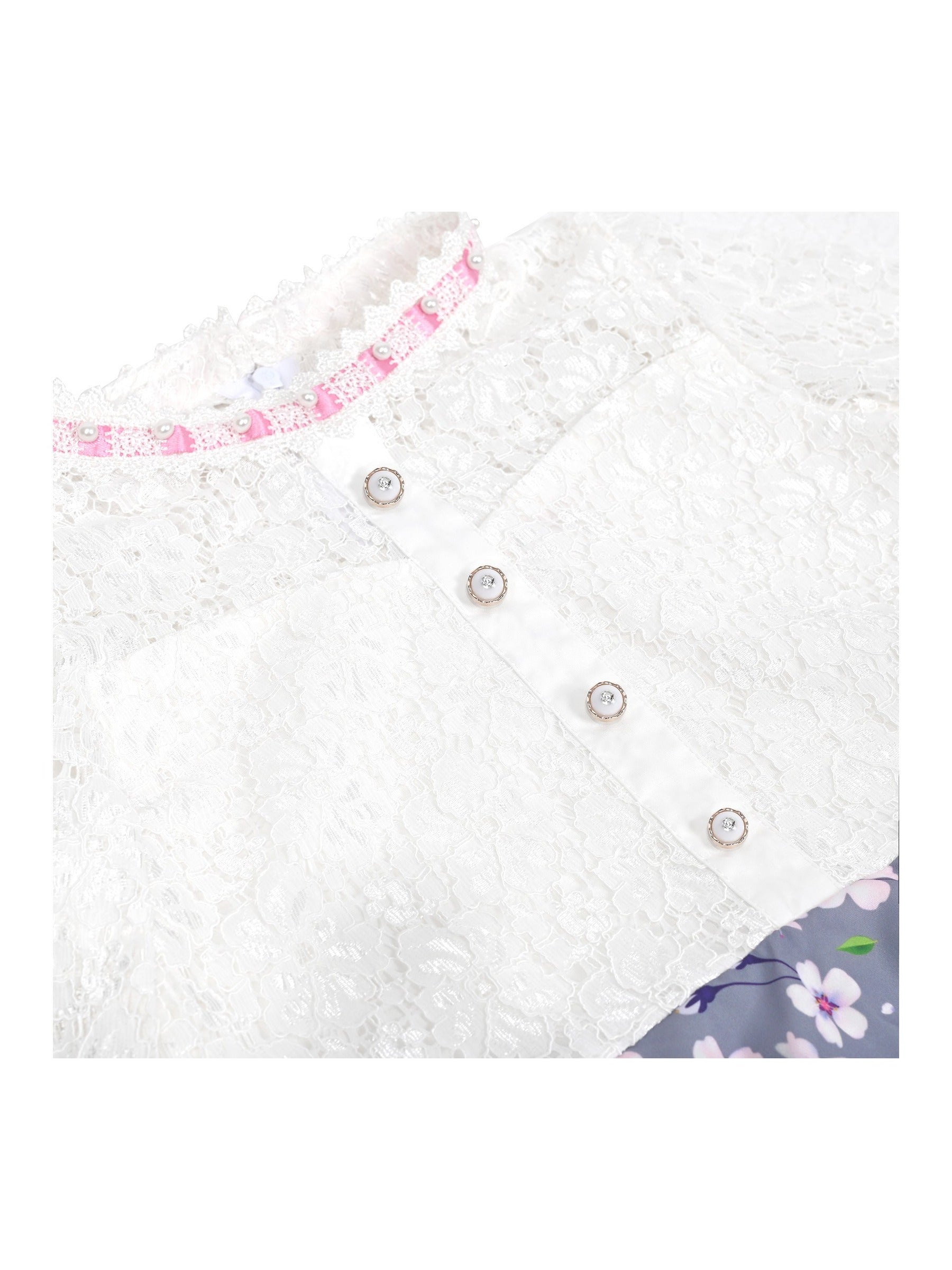 Girls Dress Lace Pearl Plum Blossom Elegant Princess Dress Gray