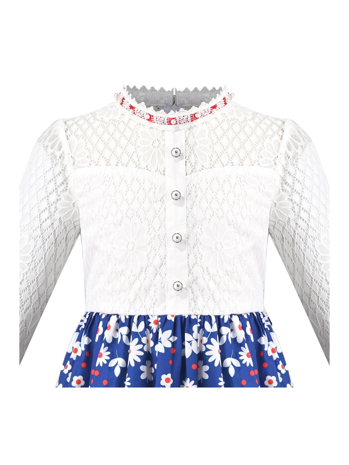 Girls Dress Lace Pearl Plum Blossom Elegant Princess Dress Blue