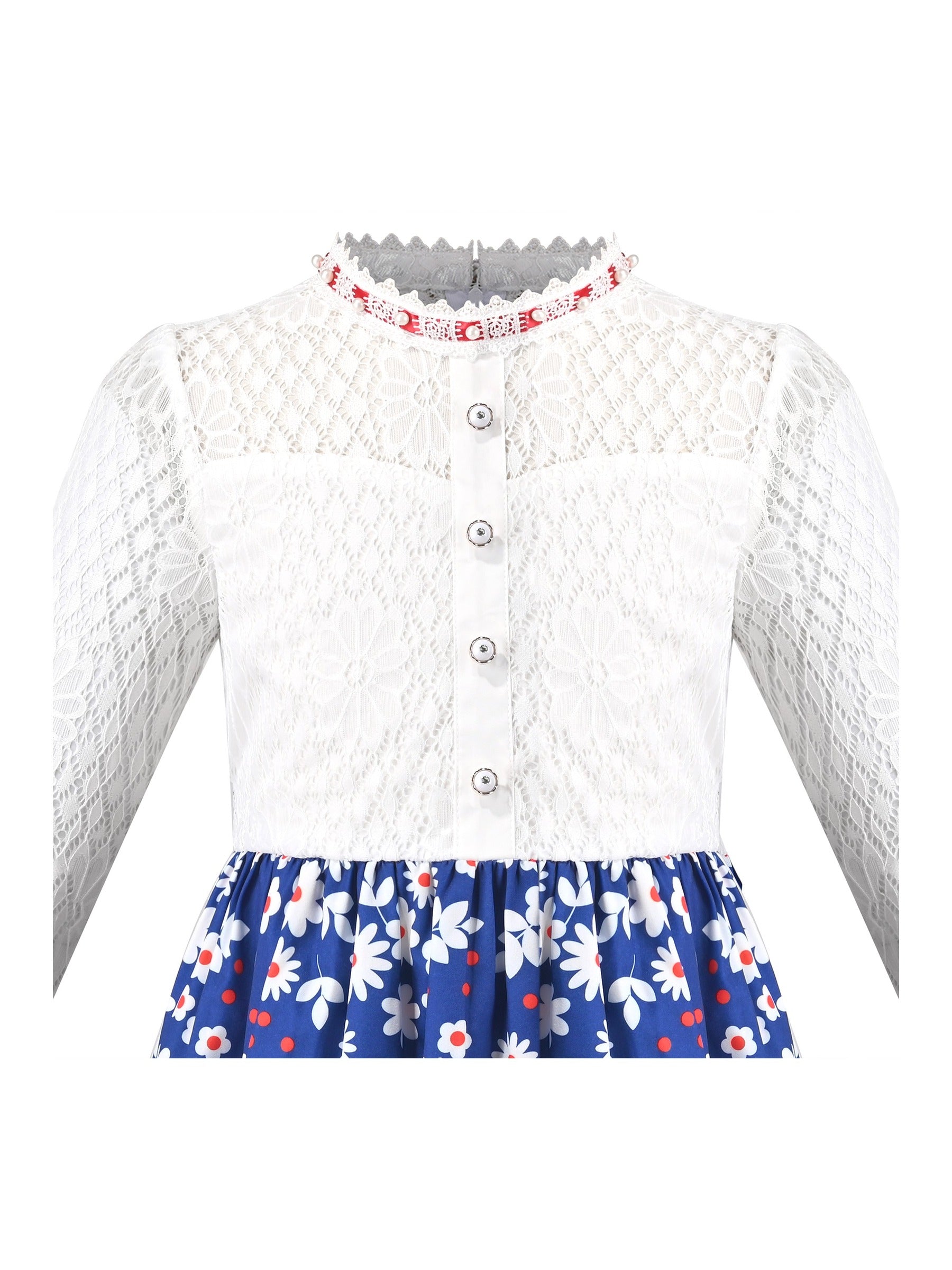 Girls Dress Lace Pearl Plum Blossom Elegant Princess Dress Blue