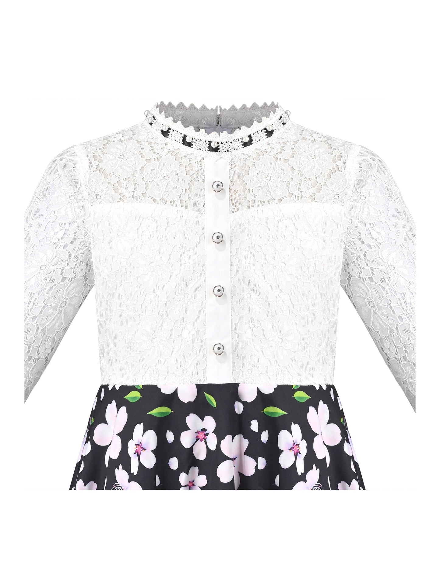 Girls Dress Lace Pearl Plum Blossom Elegant Princess Dress Black