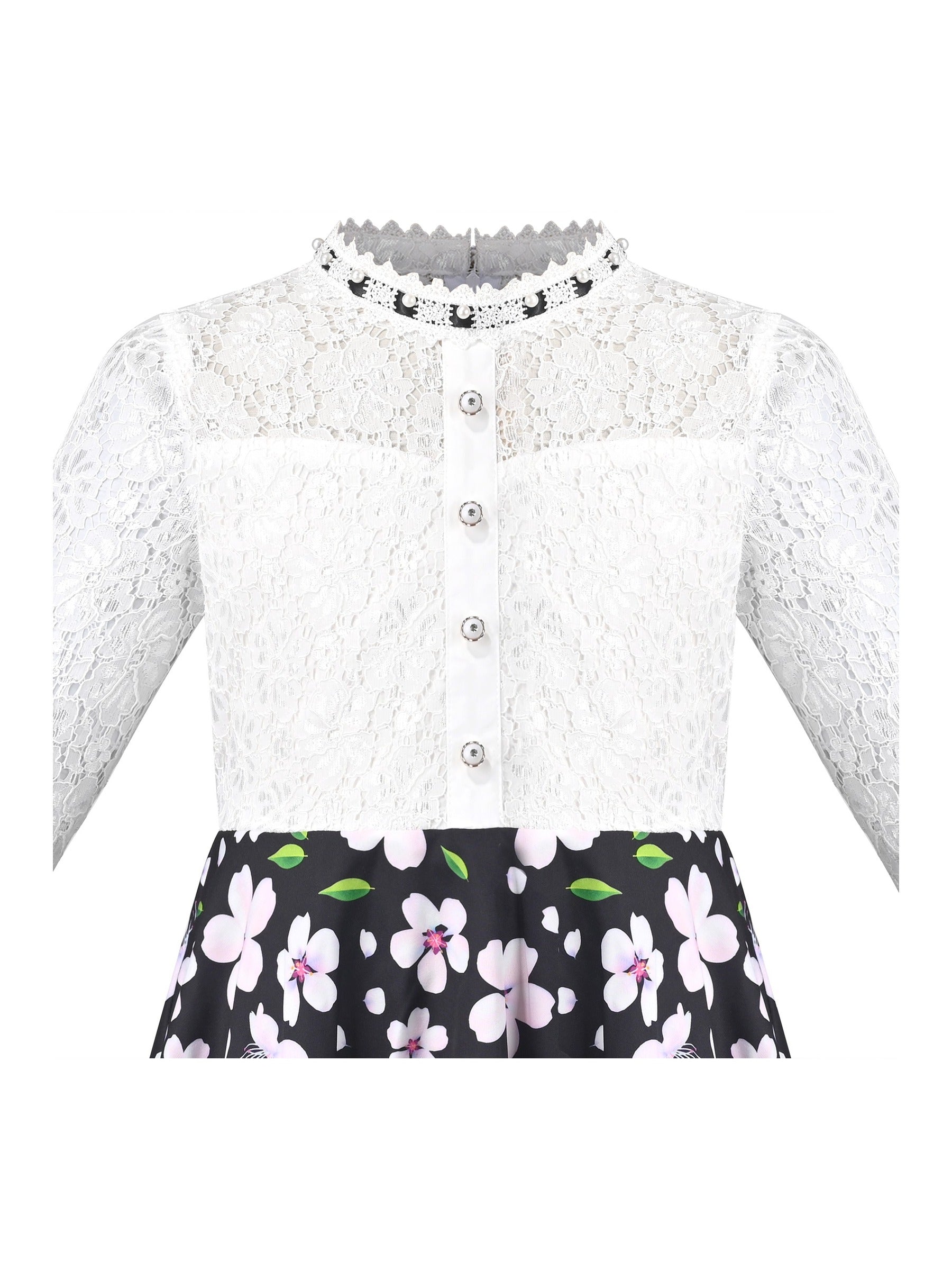 Girls Dress Lace Pearl Plum Blossom Elegant Princess Dress Black
