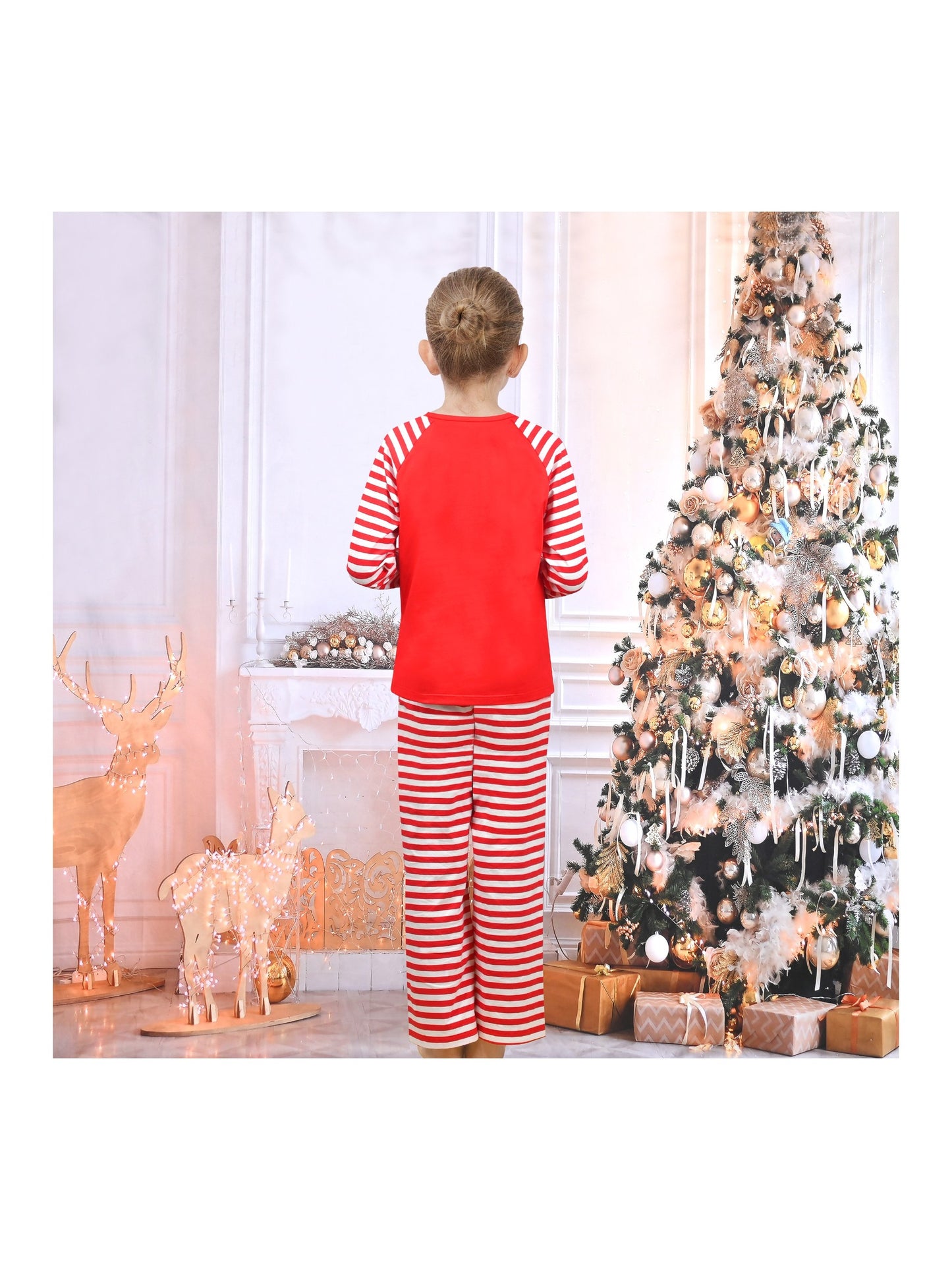 Girls Outfit Set 2 Piece Green Tee Striped Pants Christmas Santa Claus Red