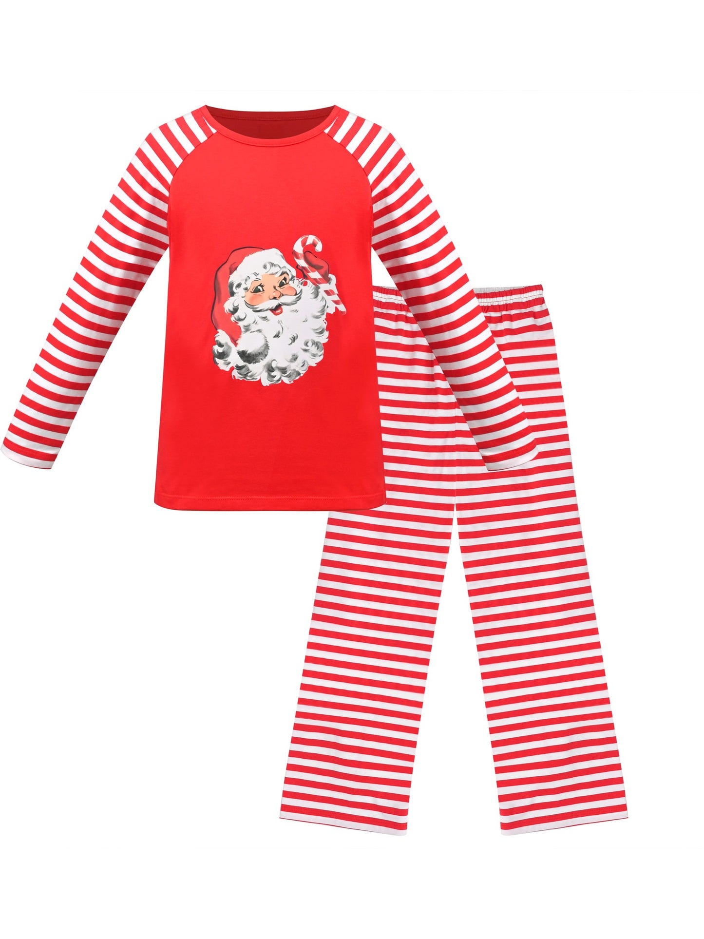 Girls Outfit Set 2 Piece Green Tee Striped Pants Christmas Santa Claus Red