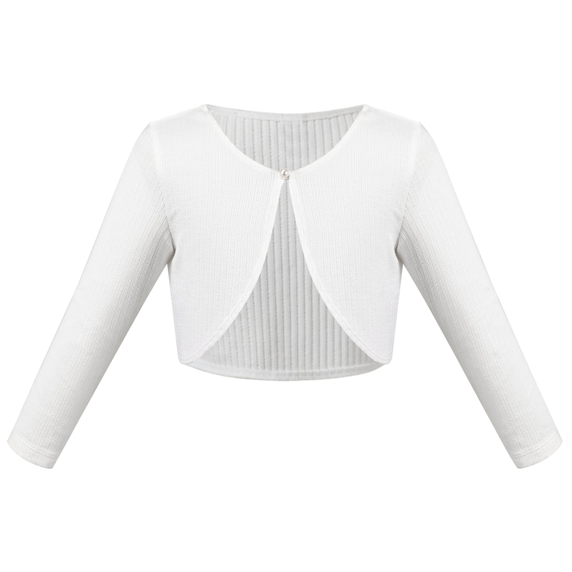 Girls Bolero Shrug Cropped Cardigan Long Sleeve Button Knit Sweater Black White