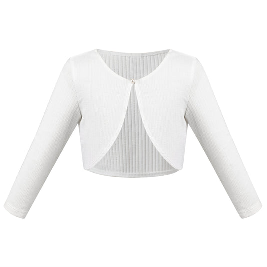 Girls Bolero Shrug Cropped Cardigan Long Sleeve Button Knit Sweater Black White