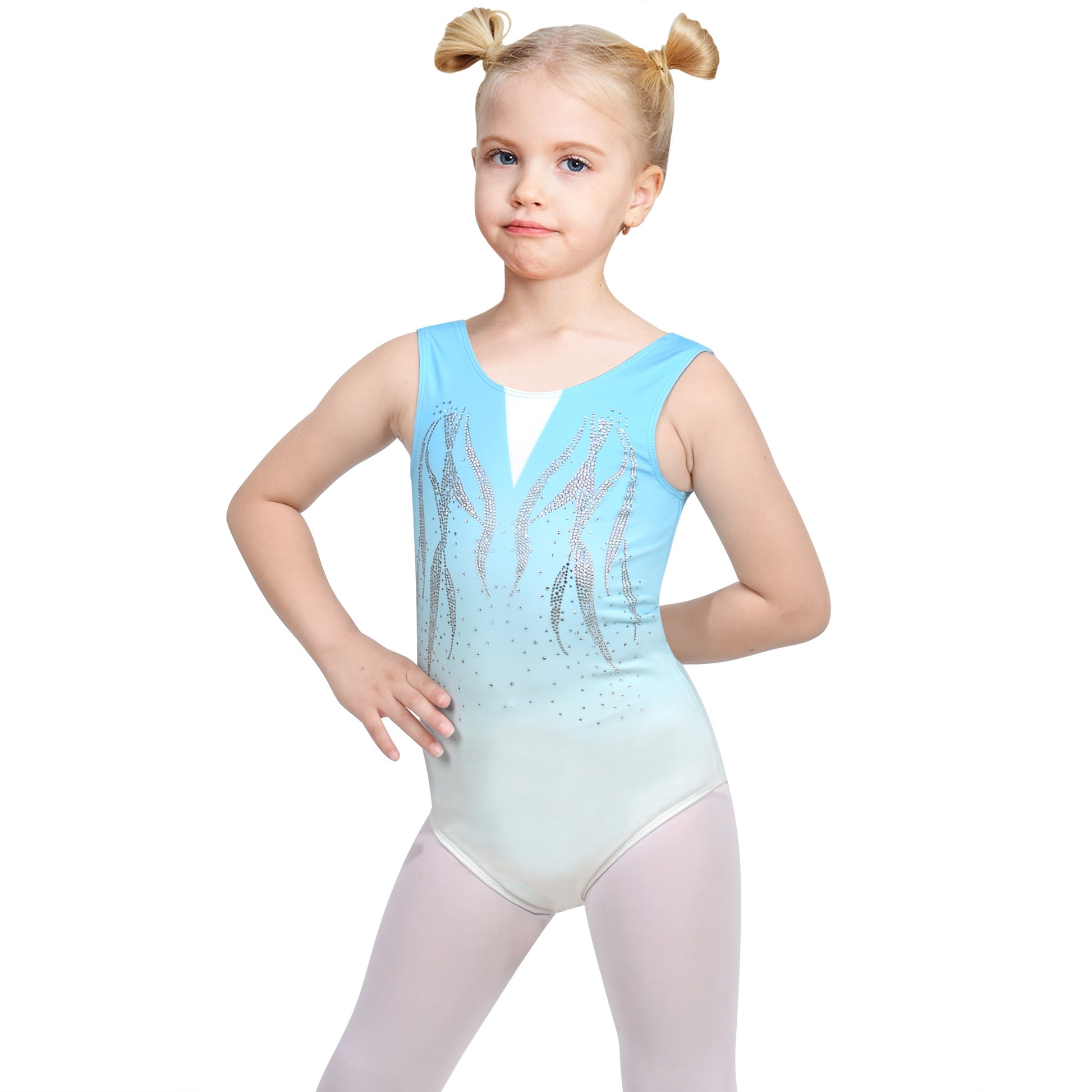 Girls Star Rainbow Rhinestone Sleeveless Active Unitard Ballet Gymnastic Blue