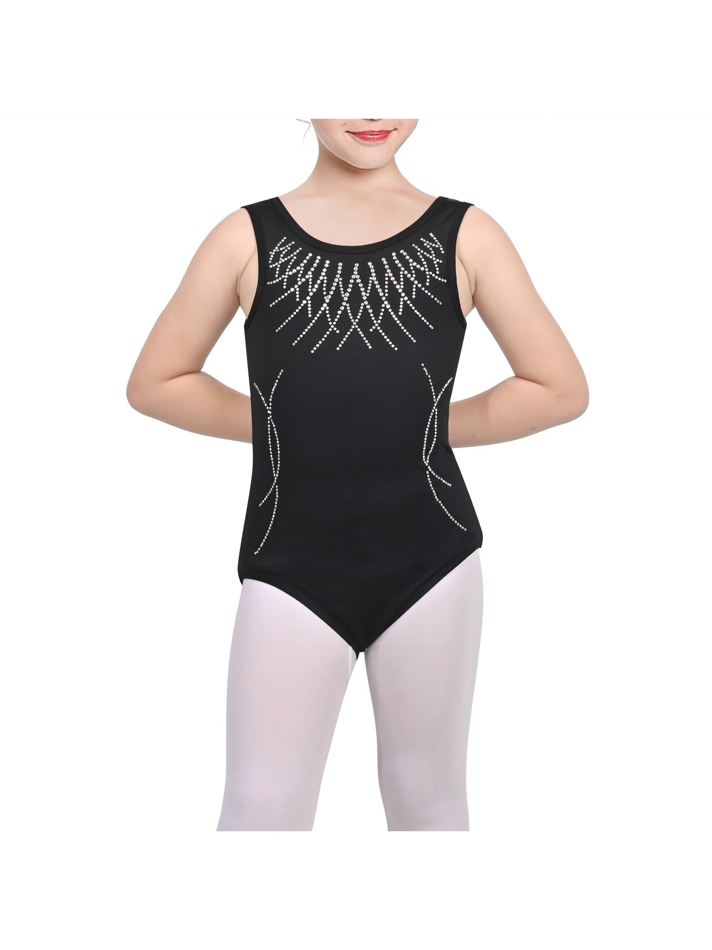 Girls Star Rainbow Rhinestone Sleeveless Active Unitard Ballet Gymnastic Black