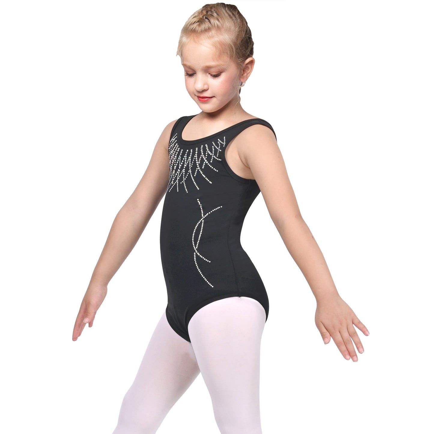 Girls Star Rainbow Rhinestone Sleeveless Active Unitard Ballet Gymnastic Black