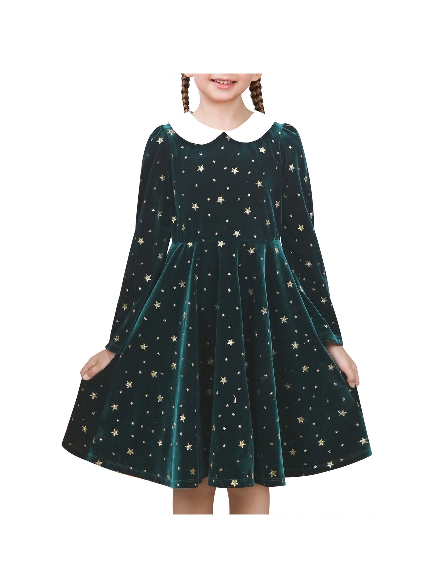 Girls Dress Pink Sequin Butterfly Vintage Long Sleeve Casual Warm Winter Green