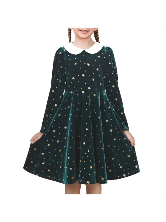 Girls Dress Pink Sequin Butterfly Vintage Long Sleeve Casual Warm Winter Green
