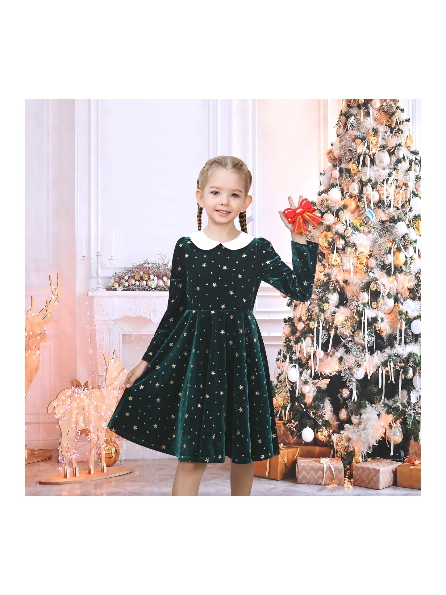 Girls Dress Pink Sequin Butterfly Vintage Long Sleeve Casual Warm Winter Green
