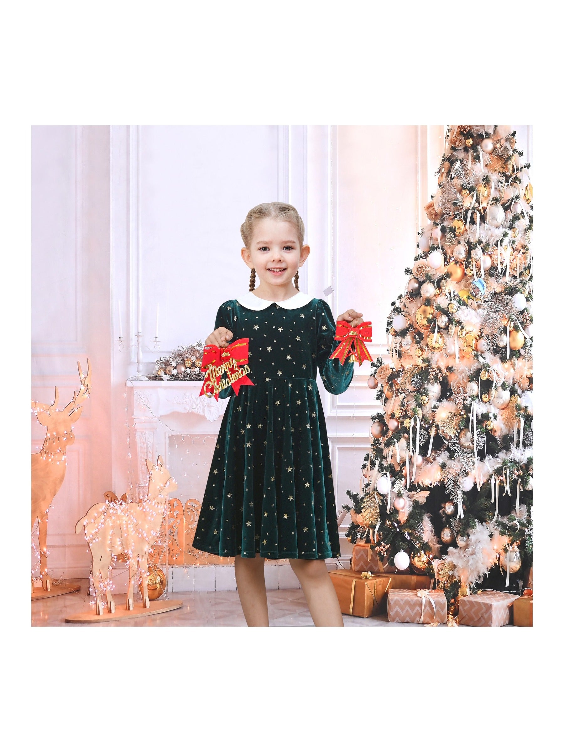 Girls Dress Pink Sequin Butterfly Vintage Long Sleeve Casual Warm Winter Green