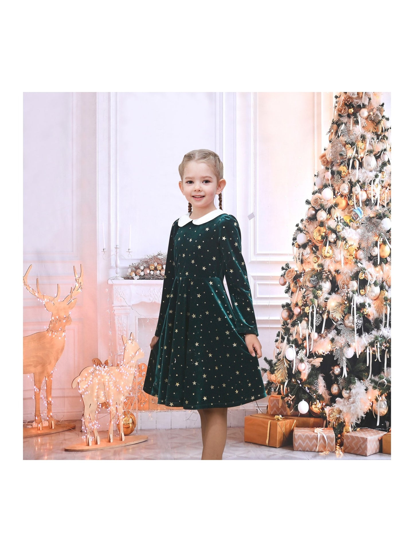 Girls Dress Pink Sequin Butterfly Vintage Long Sleeve Casual Warm Winter Green