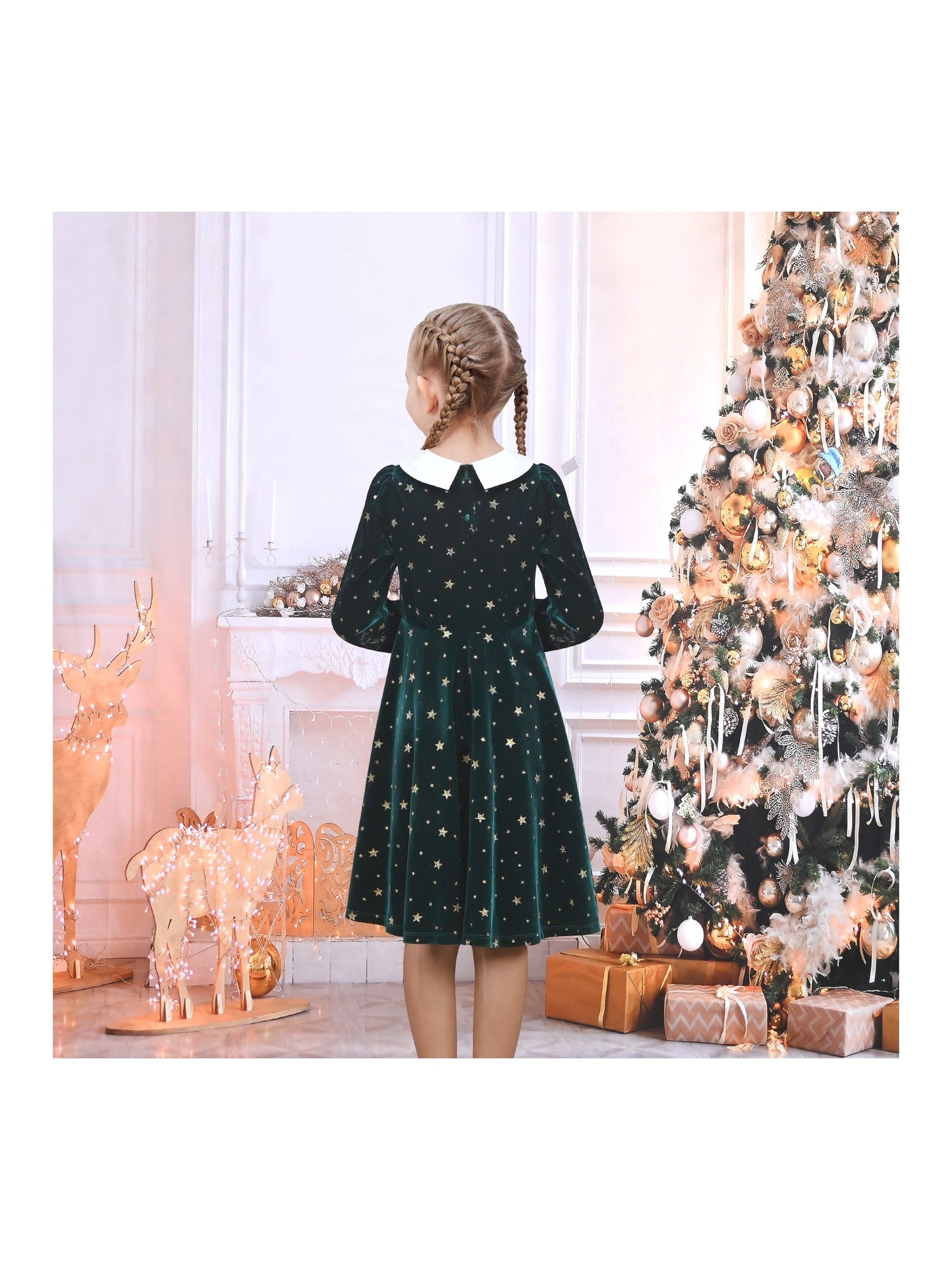 Girls Dress Pink Sequin Butterfly Vintage Long Sleeve Casual Warm Winter Green