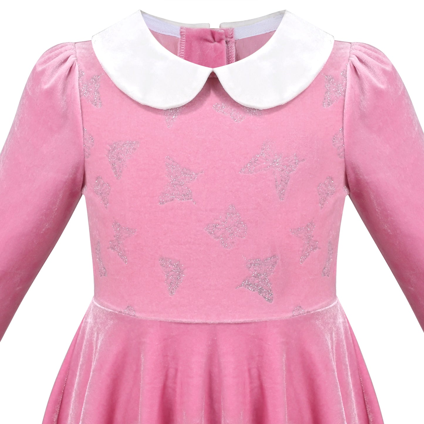 Girls Dress Pink Sequin Butterfly Vintage Long Sleeve Casual Warm Winter Pink