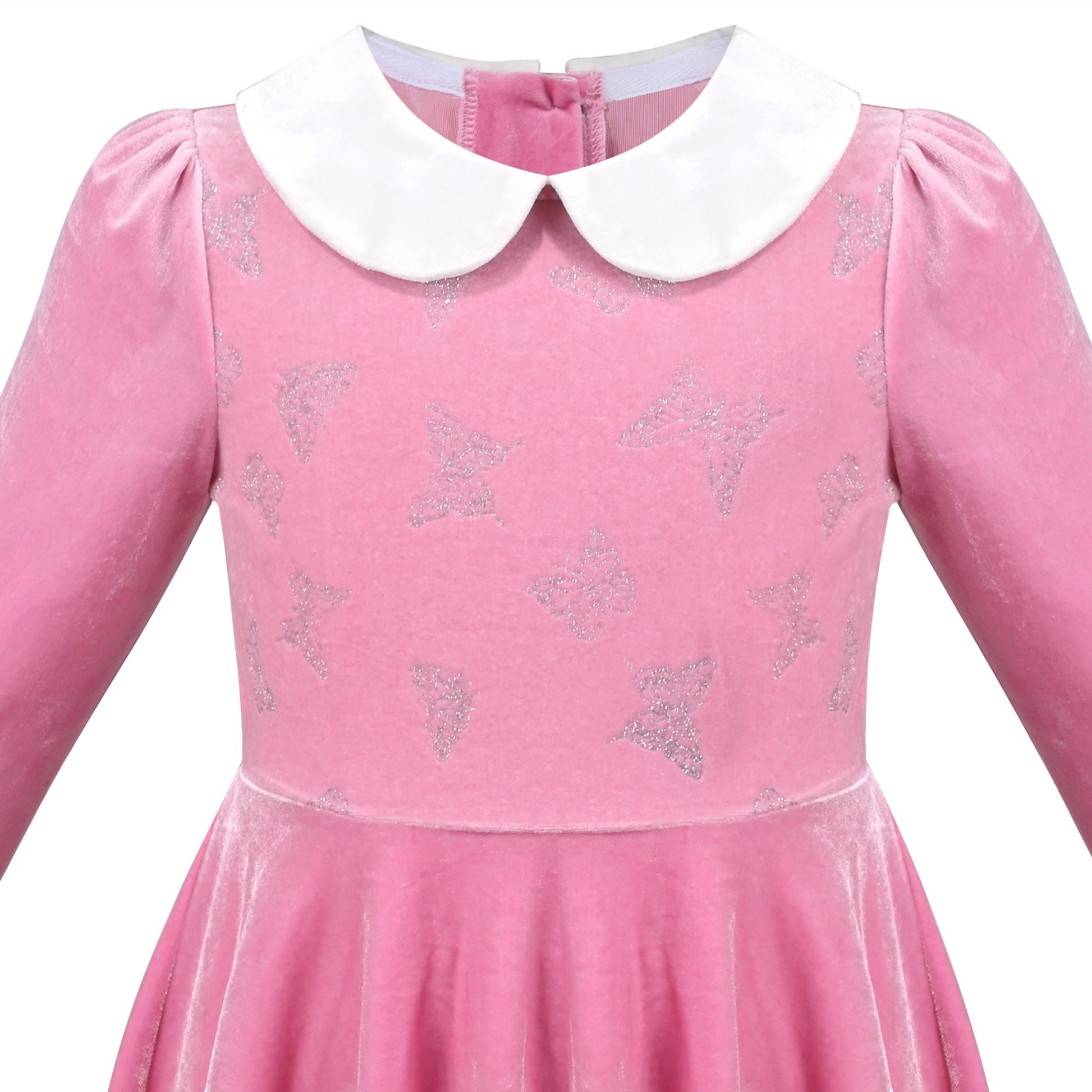 Girls Dress Pink Sequin Butterfly Vintage Long Sleeve Casual Warm Winter Pink
