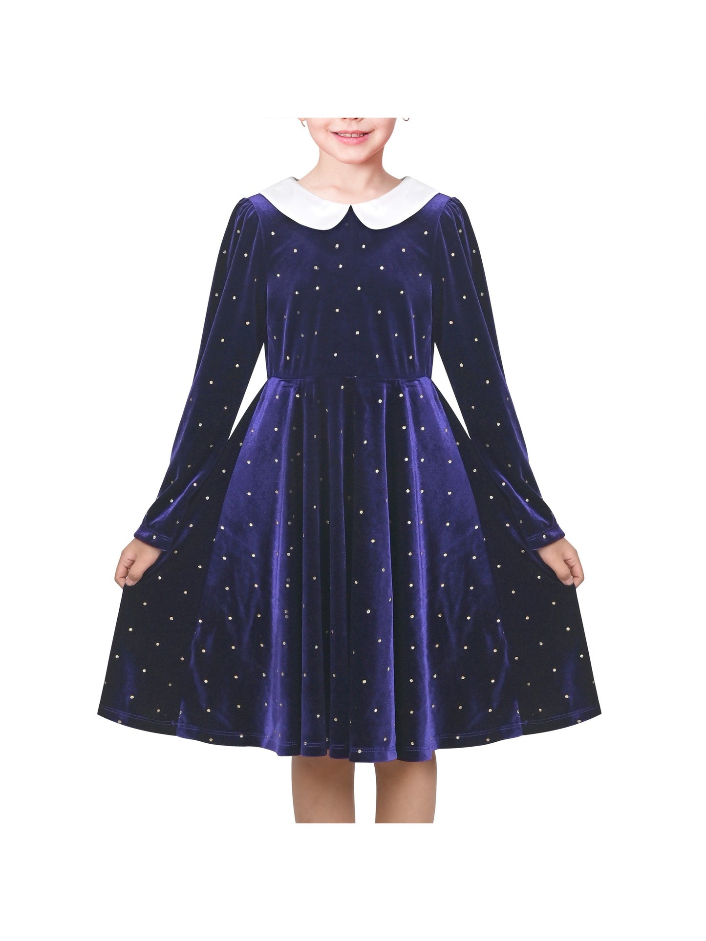 Girls Dress Pink Sequin Butterfly Vintage Long Sleeve Casual Warm Winter Purple