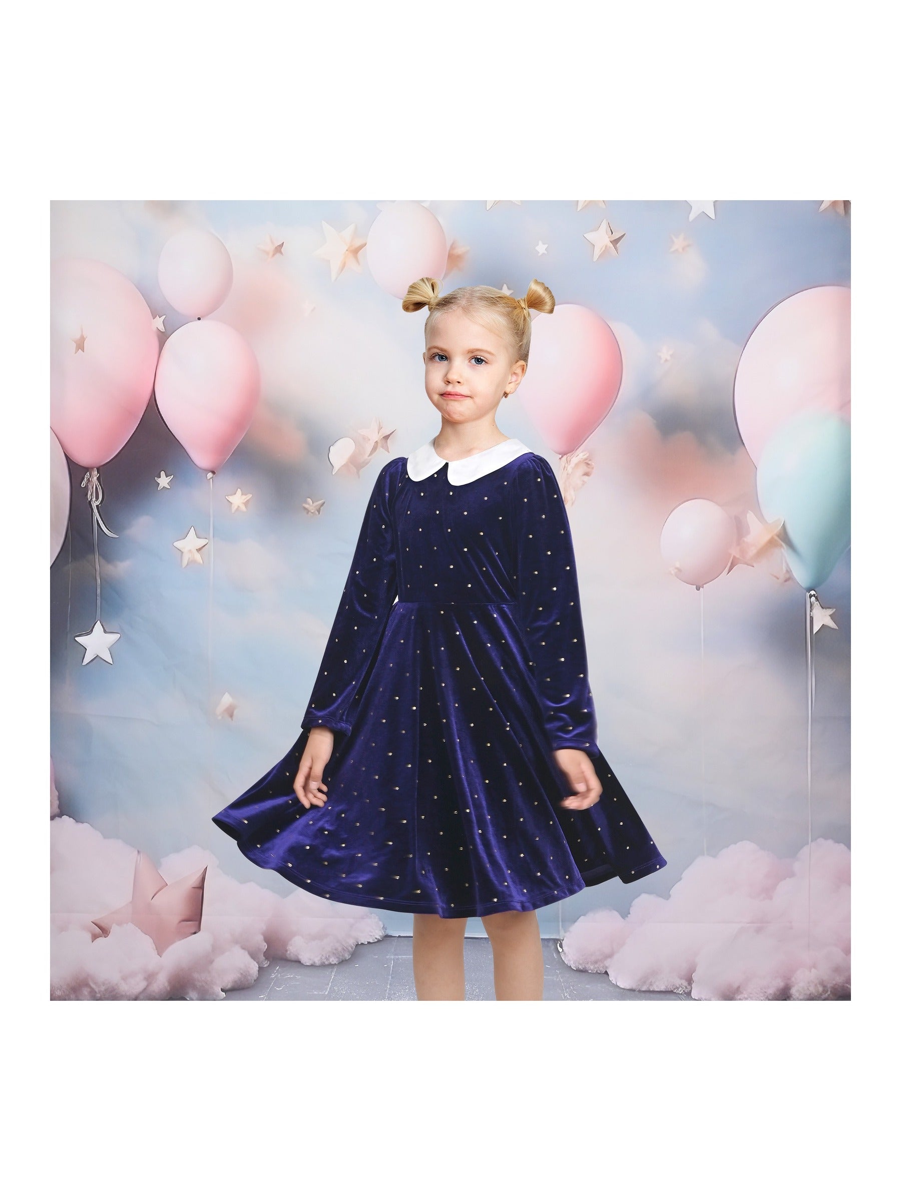 Girls Dress Pink Sequin Butterfly Vintage Long Sleeve Casual Warm Winter Purple