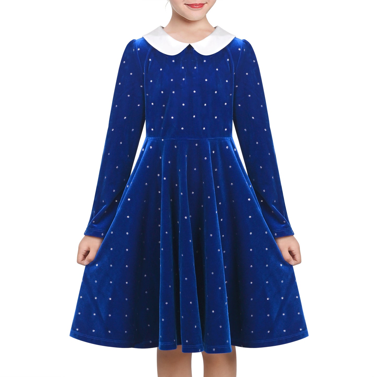 Girls Dress Pink Sequin Butterfly Vintage Long Sleeve Casual Warm Winter Blue