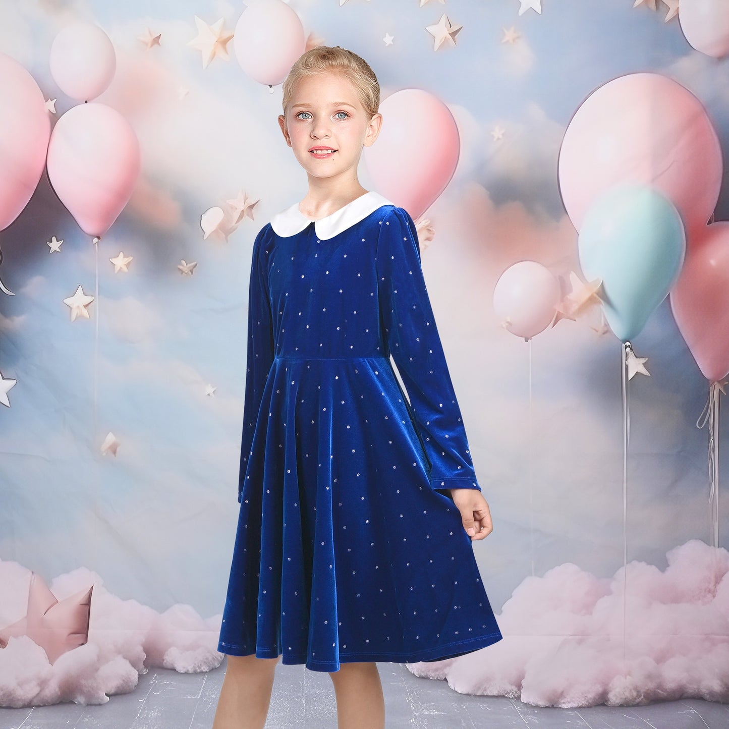 Girls Dress Pink Sequin Butterfly Vintage Long Sleeve Casual Warm Winter Blue