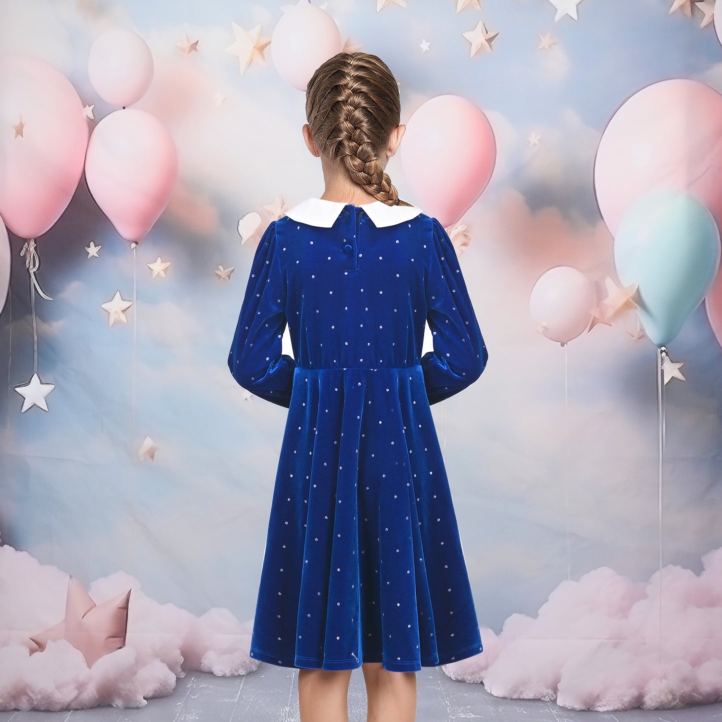 Girls Dress Pink Sequin Butterfly Vintage Long Sleeve Casual Warm Winter Blue