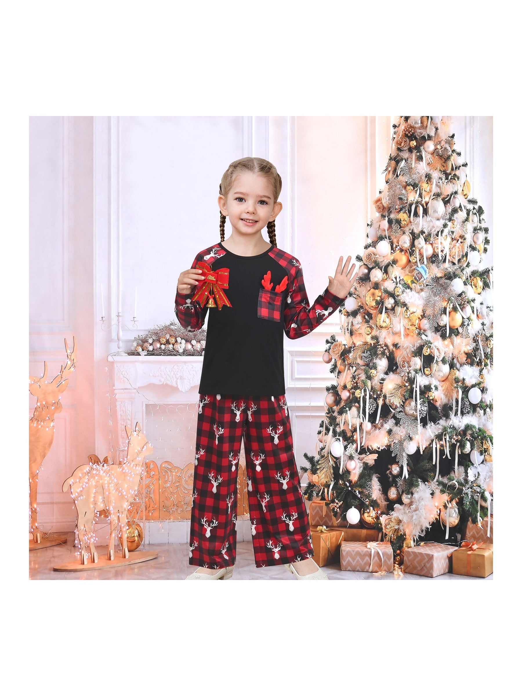 Girls Outfit Set 2 Piece Green Tee Striped Pants Christmas Santa Claus Red