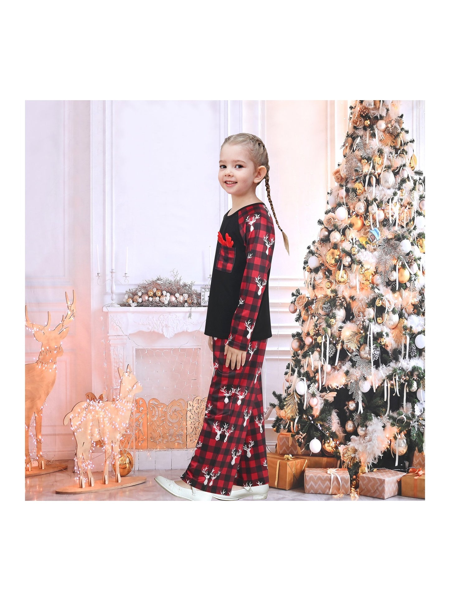 Girls Outfit Set 2 Piece Green Tee Striped Pants Christmas Santa Claus Red