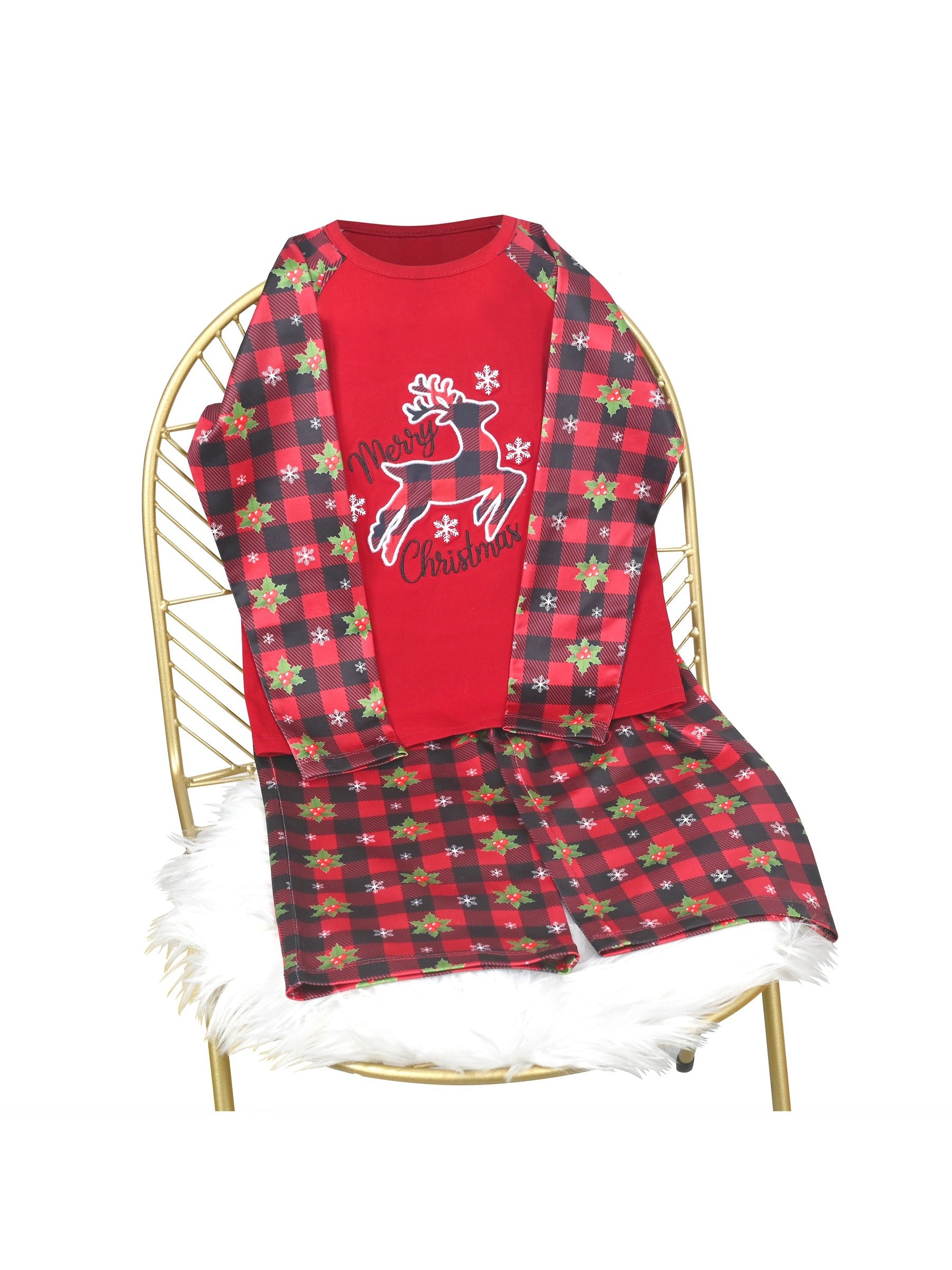 Girls Outfit Set 2 Piece Green Tee Striped Pants Christmas Santa Claus Red