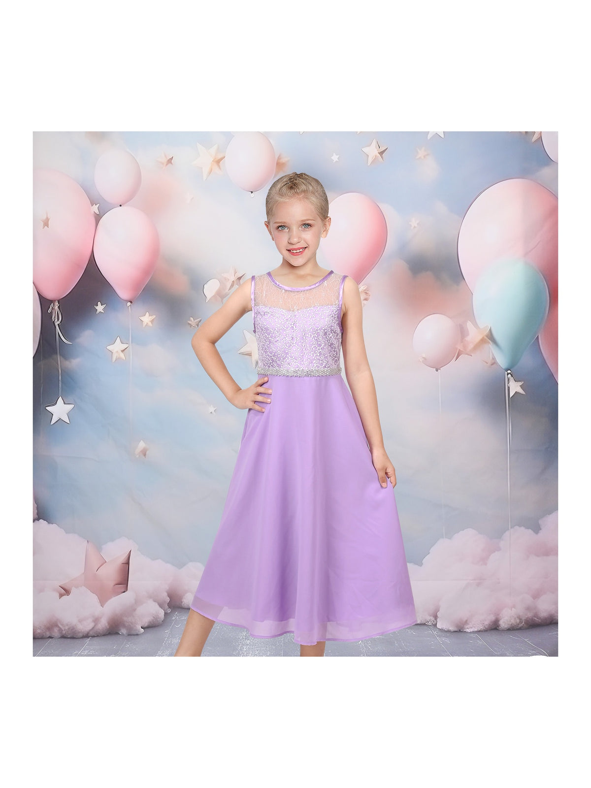 Girls Dress Deep Pink Chiffon Bridesmaid Dance Ball Maxi Gown - Purple