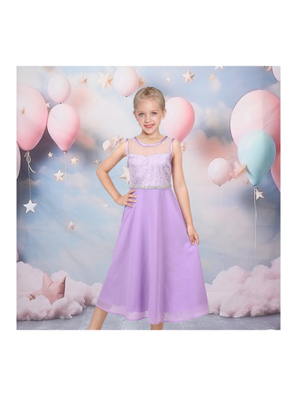 Girls Dress Deep Pink Chiffon Bridesmaid Dance Ball Maxi Gown - Purple