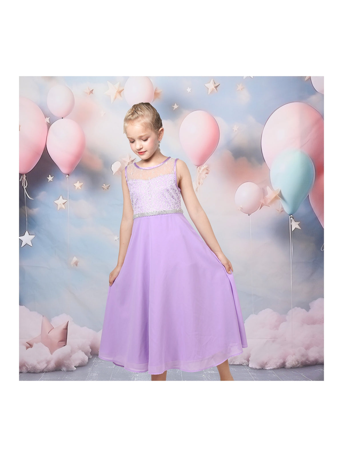 Girls Dress Deep Pink Chiffon Bridesmaid Dance Ball Maxi Gown - Purple