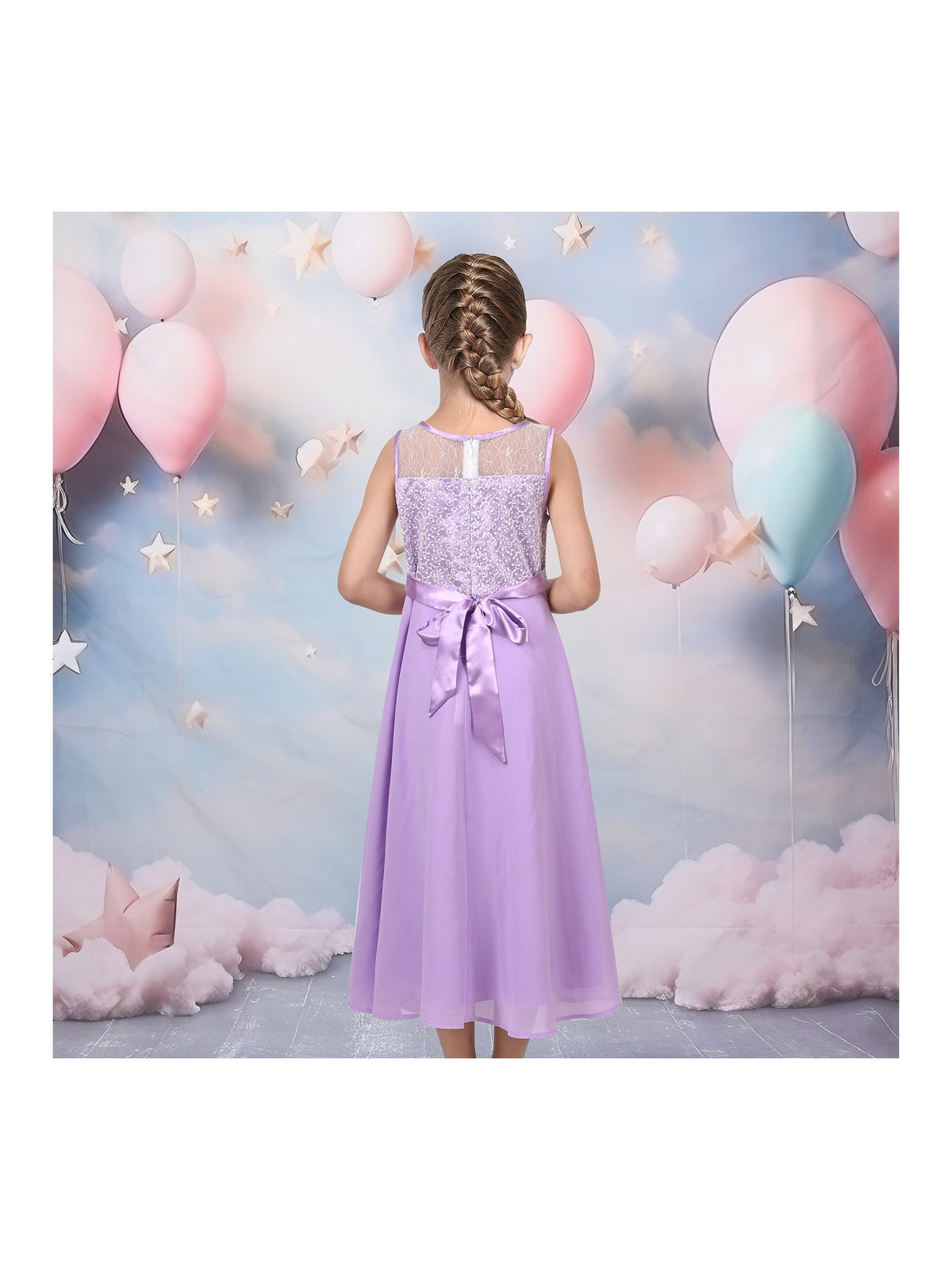Girls Dress Deep Pink Chiffon Bridesmaid Dance Ball Maxi Gown - Purple