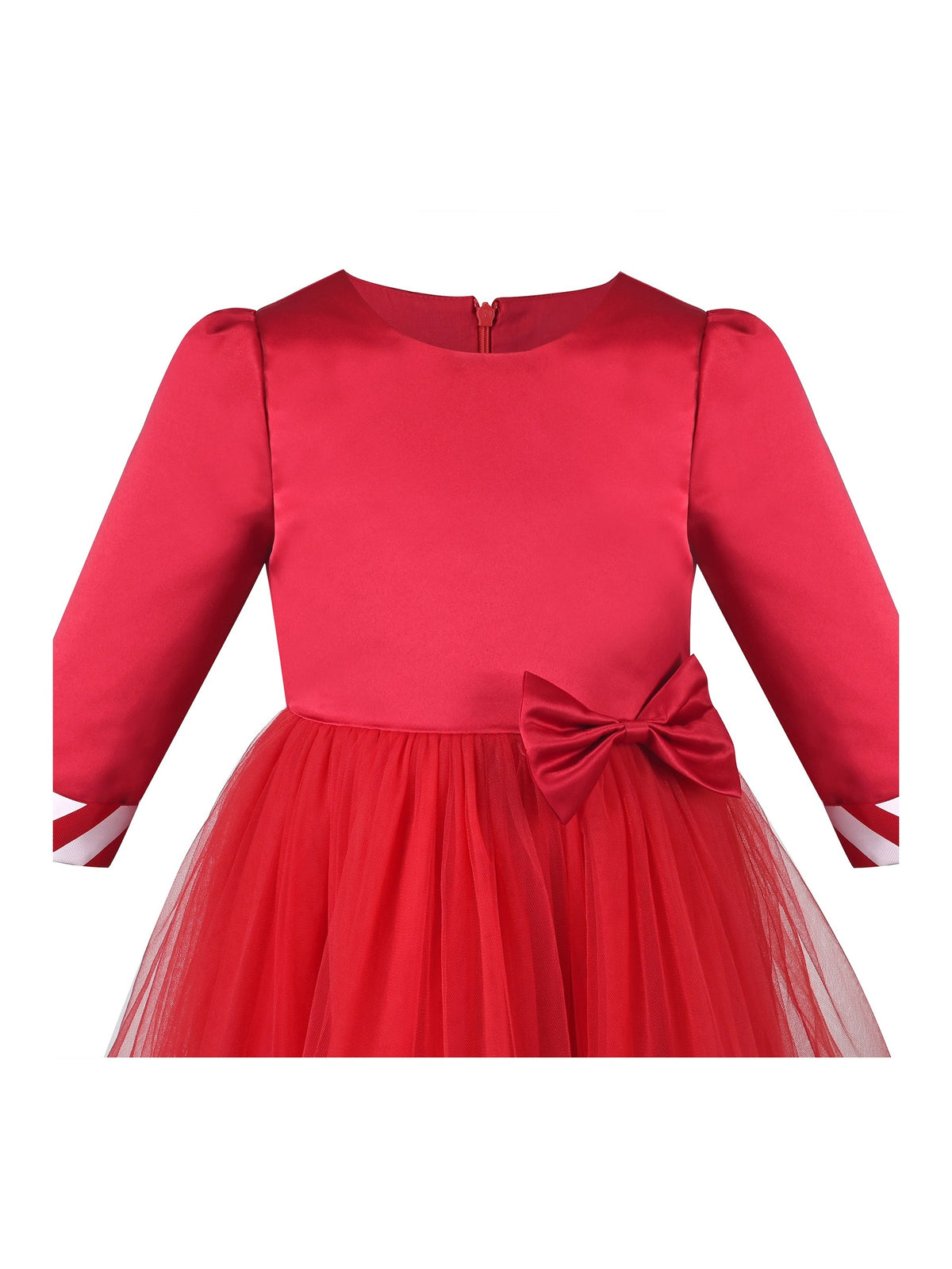 Girls Dress White Halloween Square Collar Layer Skirt Puff Short Sleeve - Red