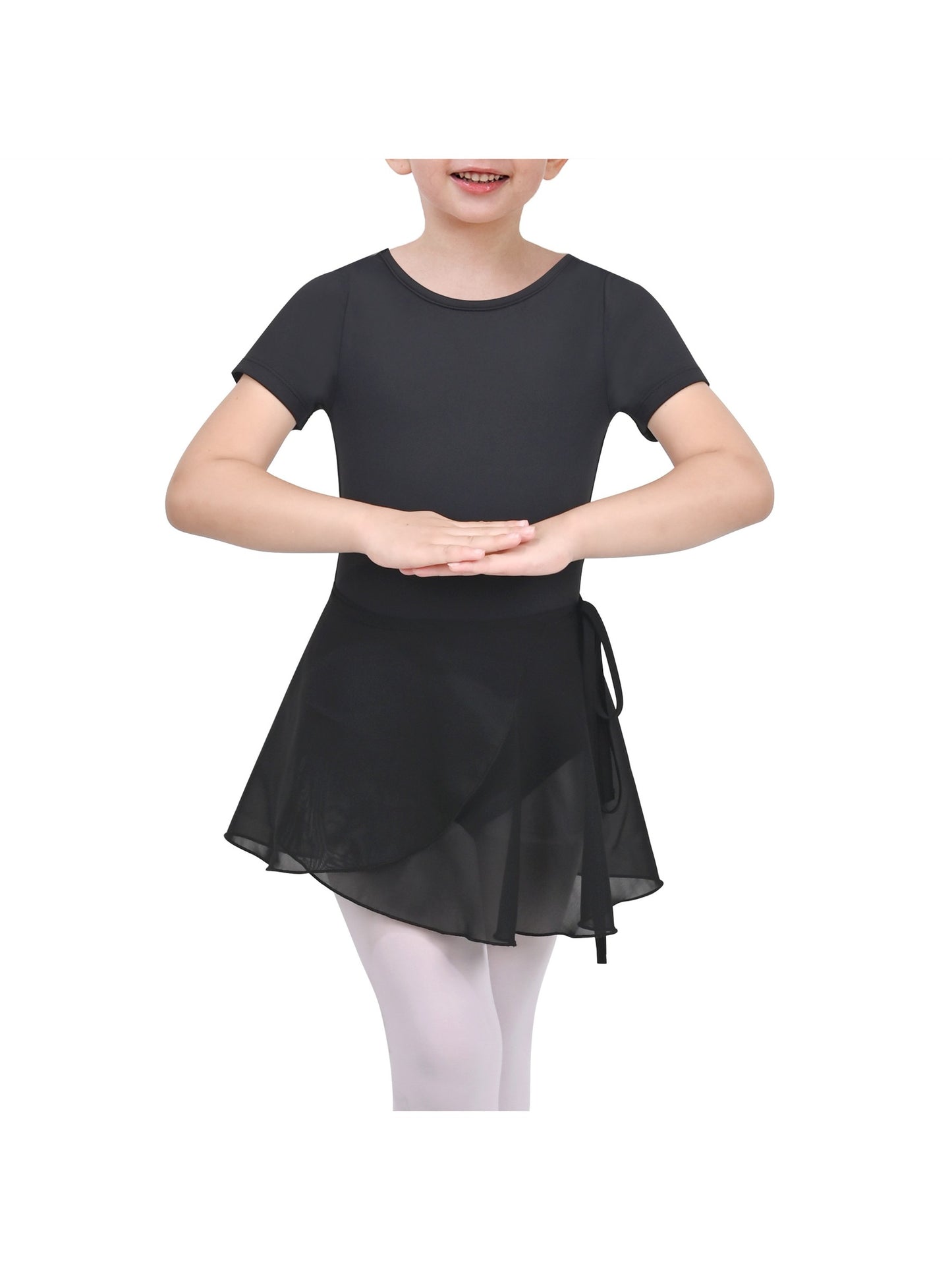 Girls Dress 2 Piece Set Pink Wrap Style Ballet Basic Leotard Short Sleeve Black