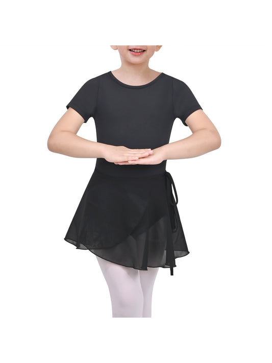 Girls Dress 2 Piece Set Pink Wrap Style Ballet Basic Leotard Short Sleeve Black