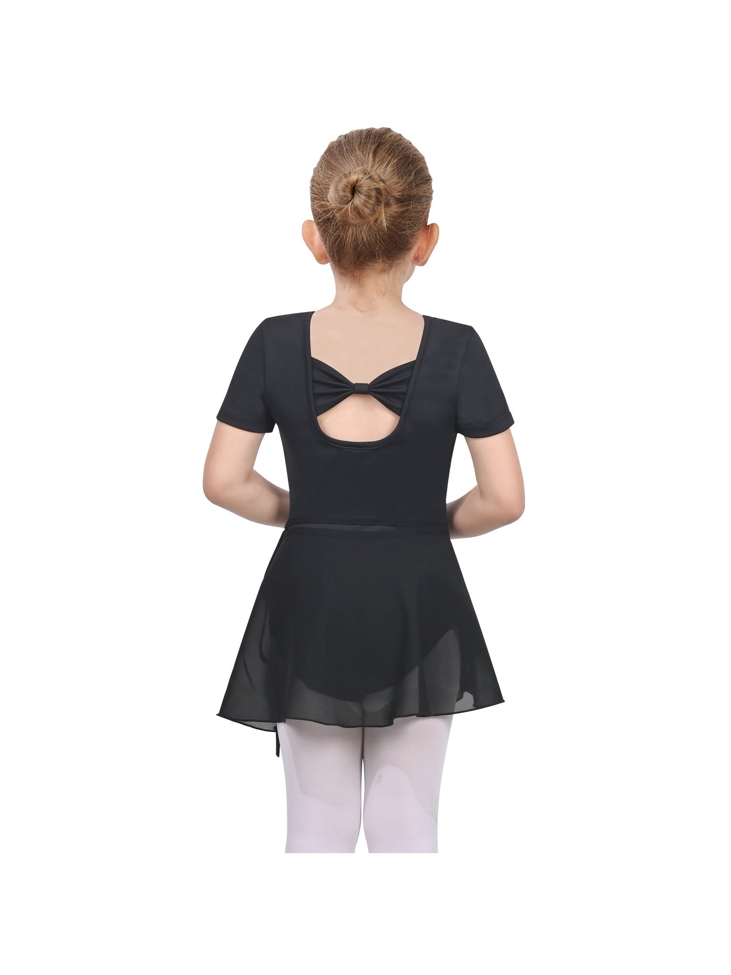 Girls Dress 2 Piece Set Pink Wrap Style Ballet Basic Leotard Short Sleeve Black