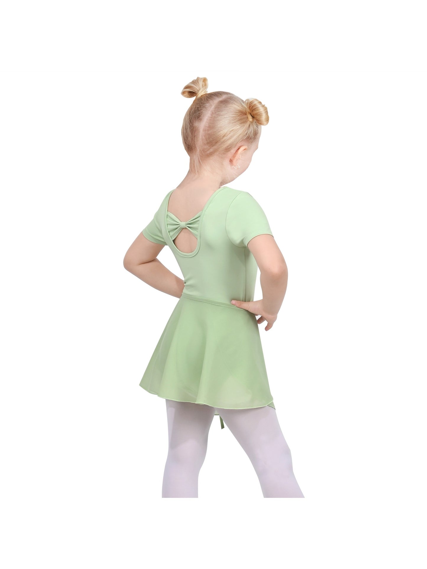 Girls Dress 2 Piece Set Pink Wrap Style Ballet Basic Leotard Short Sleeve Green