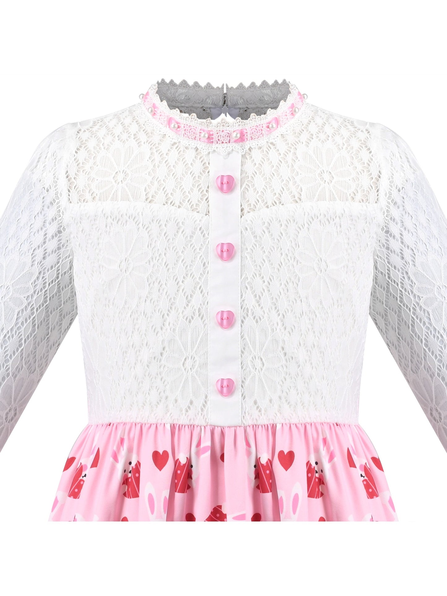 Girls Dress Lace Pearl Plum Blossom Elegant Princess Dress Pink