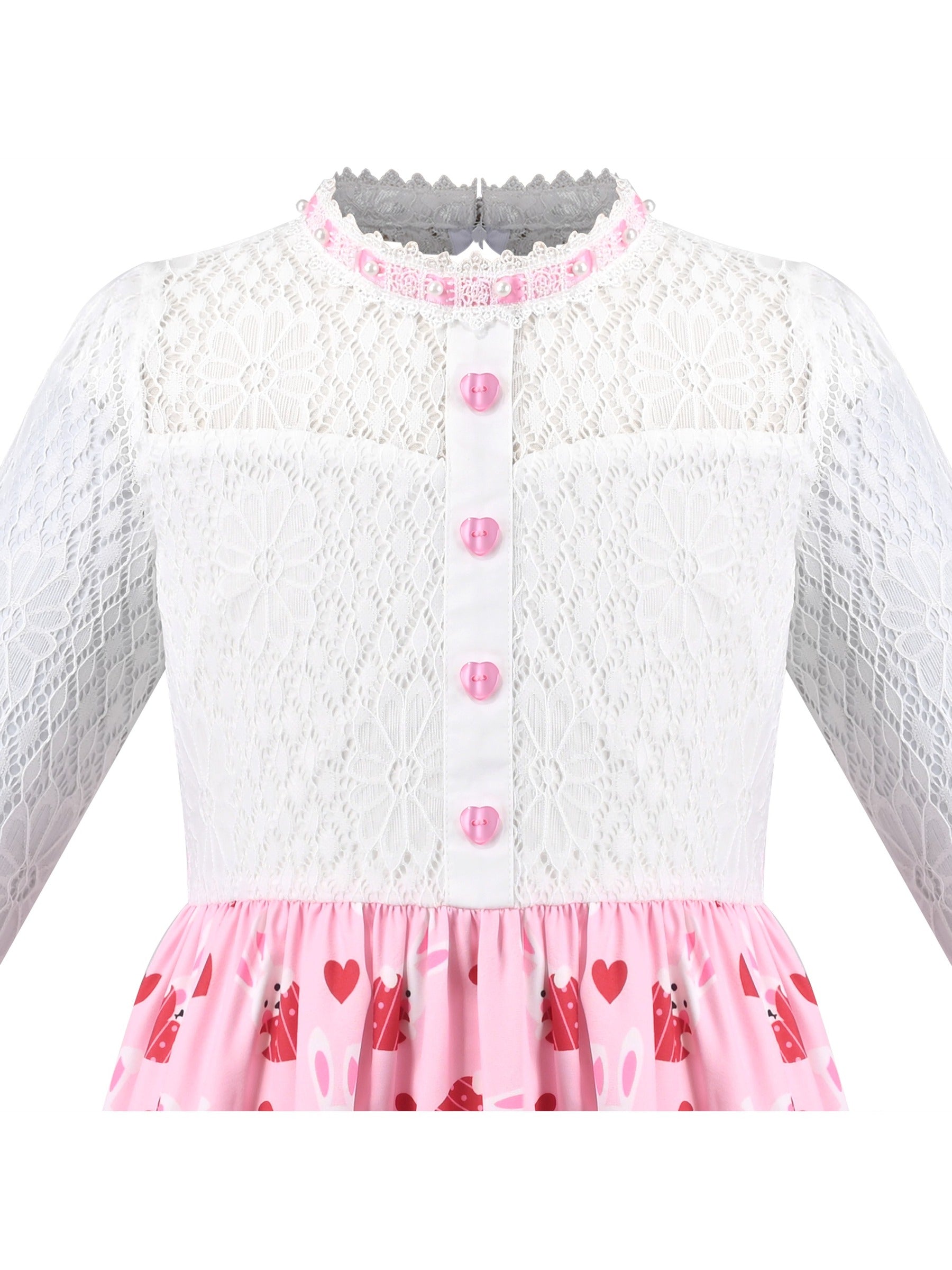 Girls Dress Lace Pearl Plum Blossom Elegant Princess Dress Pink